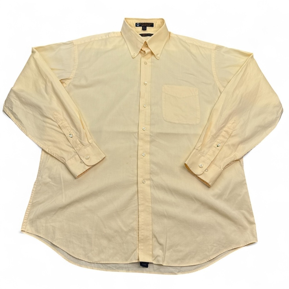Tommy Hilfiger Dress Shirt Mens Size Large‎ Yellow Lifetime Collar Button Down